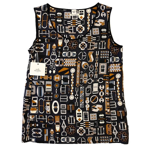 New Genuine Hermes Debardeur Silk Twill Top Made In France Size EU 36 - Picture 16 of 16